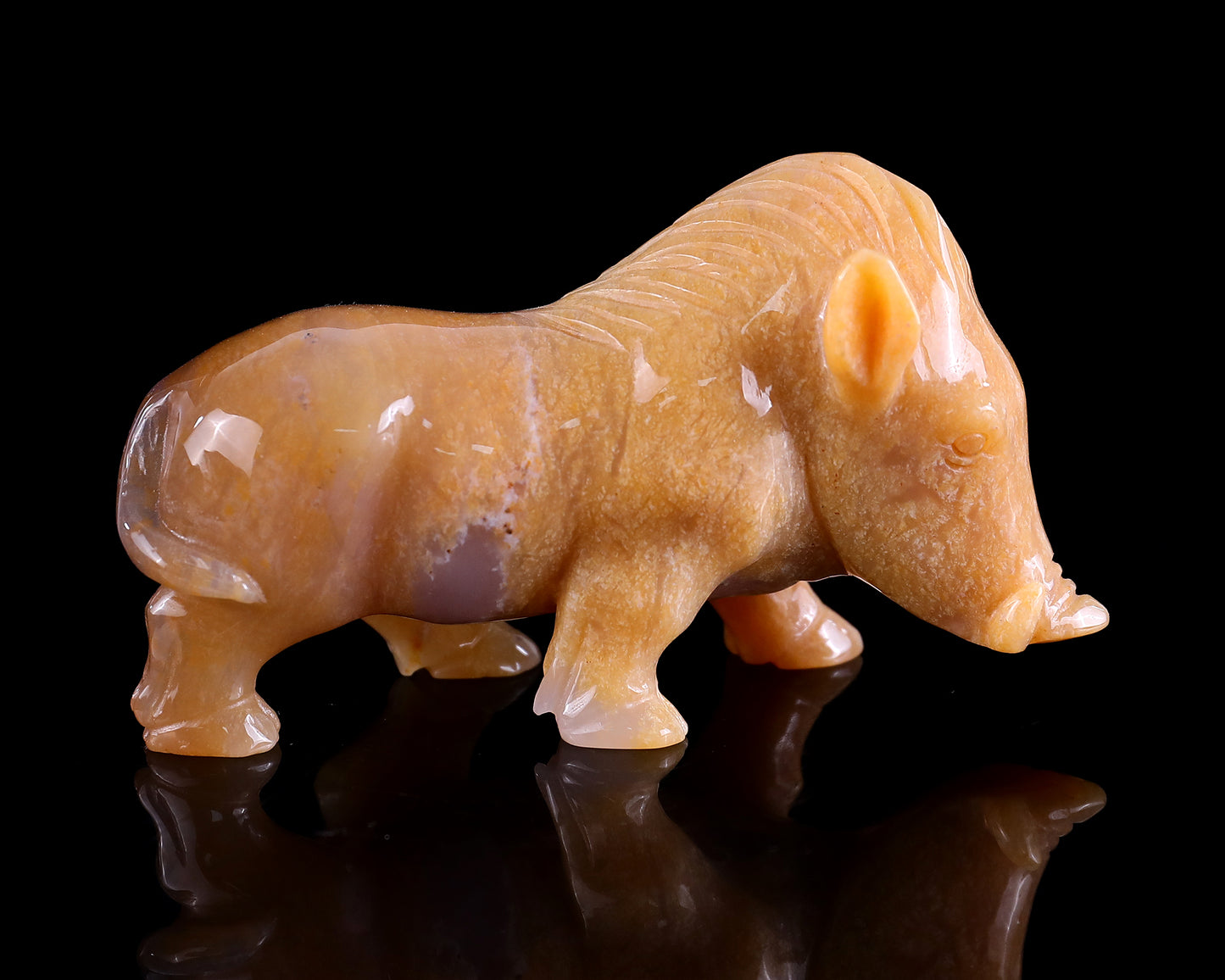 4.3" Chalcedony Hand Carved Crystal Wild Boar Sculpture