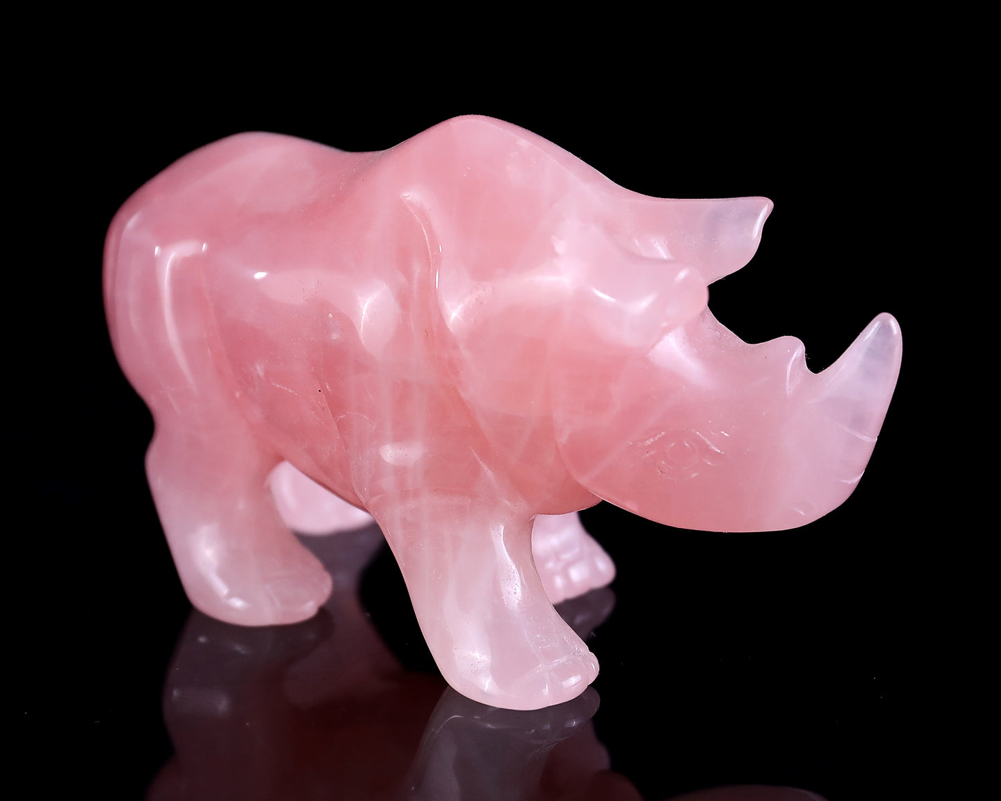 3.9" Rose Quartz Hand Carved Crystal Rhinoceros Sculpture