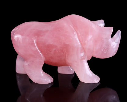 3.9" Rose Quartz Hand Carved Crystal Rhinoceros Sculpture