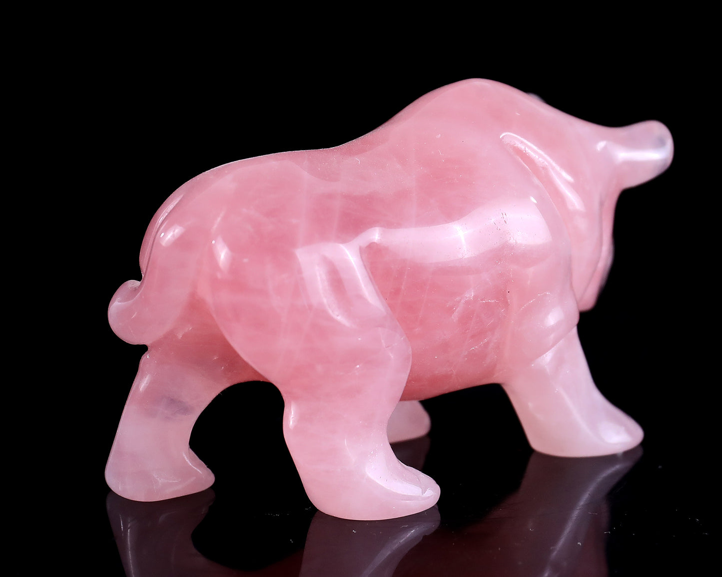 3.9" Rose Quartz Hand Carved Crystal Rhinoceros Sculpture