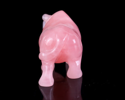 3.9" Rose Quartz Hand Carved Crystal Rhinoceros Sculpture