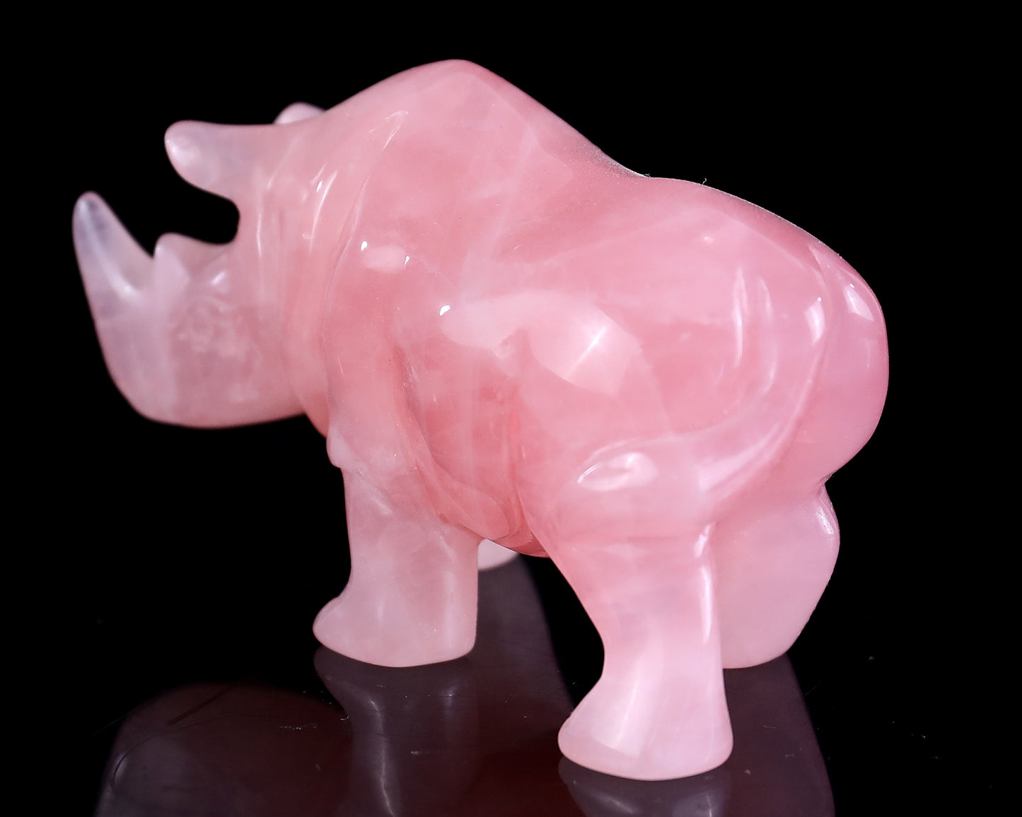 3.9" Rose Quartz Hand Carved Crystal Rhinoceros Sculpture