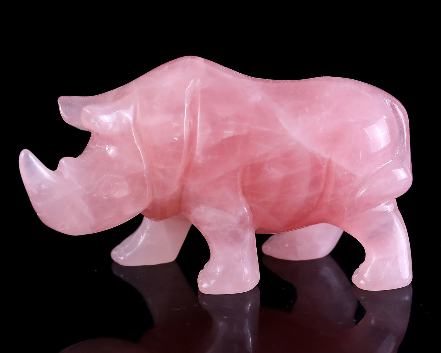 3.9" Rose Quartz Hand Carved Crystal Rhinoceros Sculpture