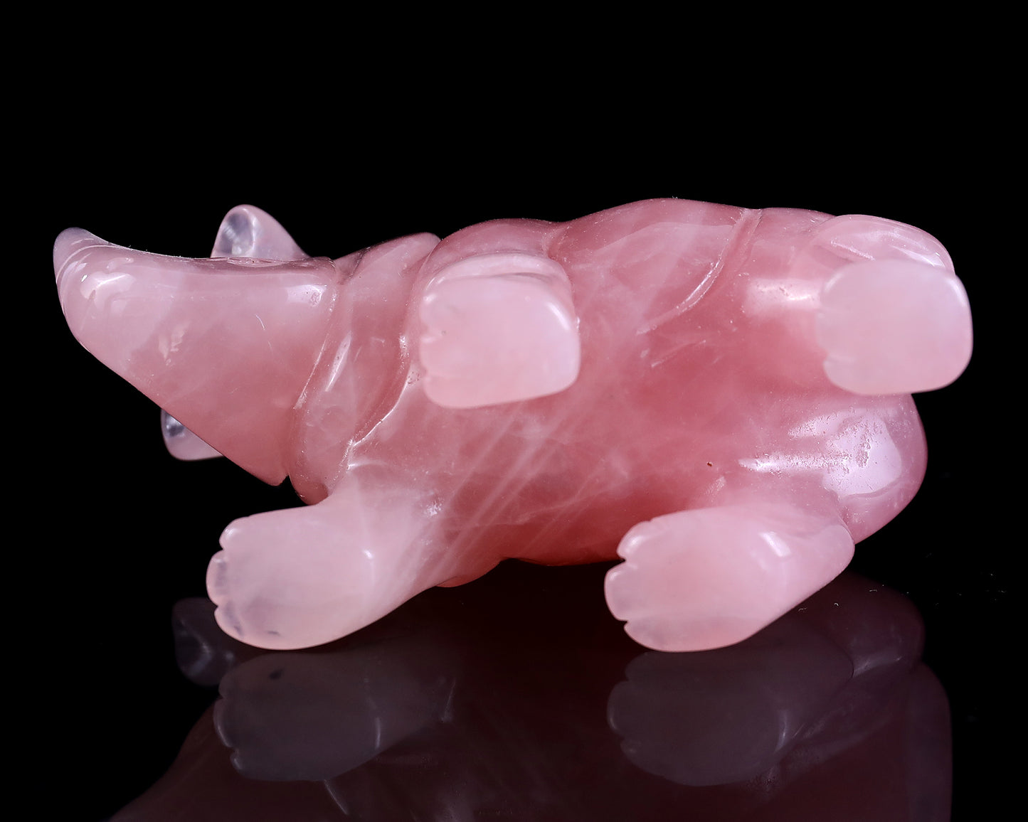 3.9" Rose Quartz Hand Carved Crystal Rhinoceros Sculpture