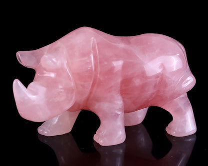 3.9" Rose Quartz Hand Carved Crystal Rhinoceros Sculpture