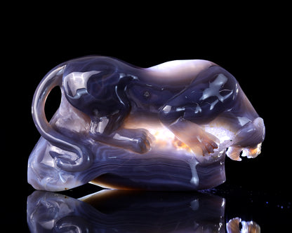 6.9" Quartz Rock Druse Hand Carved Crystal Leopard Sculpture