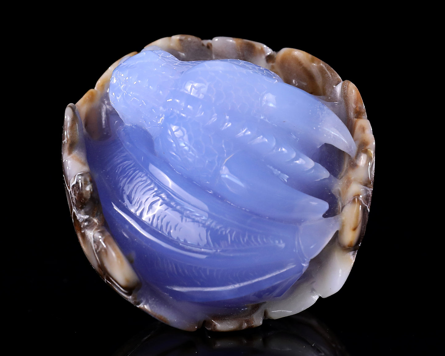 3.4" Blue Chalcedony Hand Carved Crystal Baby Dinosaur Egg Sculpture