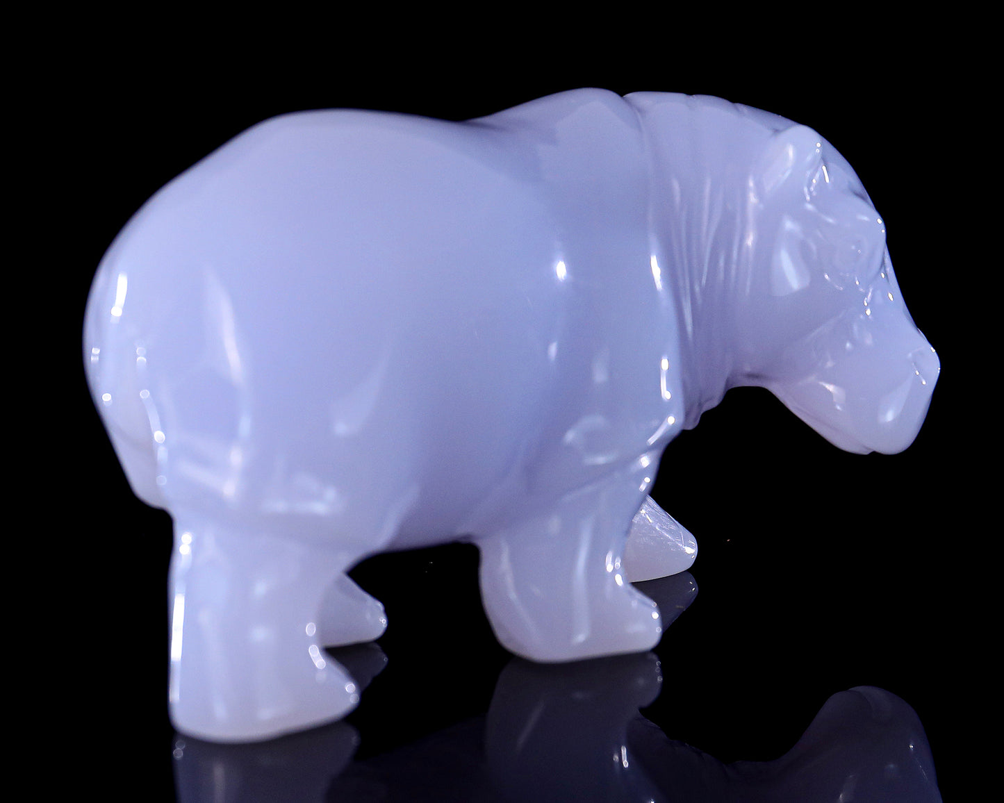 3.9" Blue Chalcedony Hand Carved Crystal Hippo Sculpture