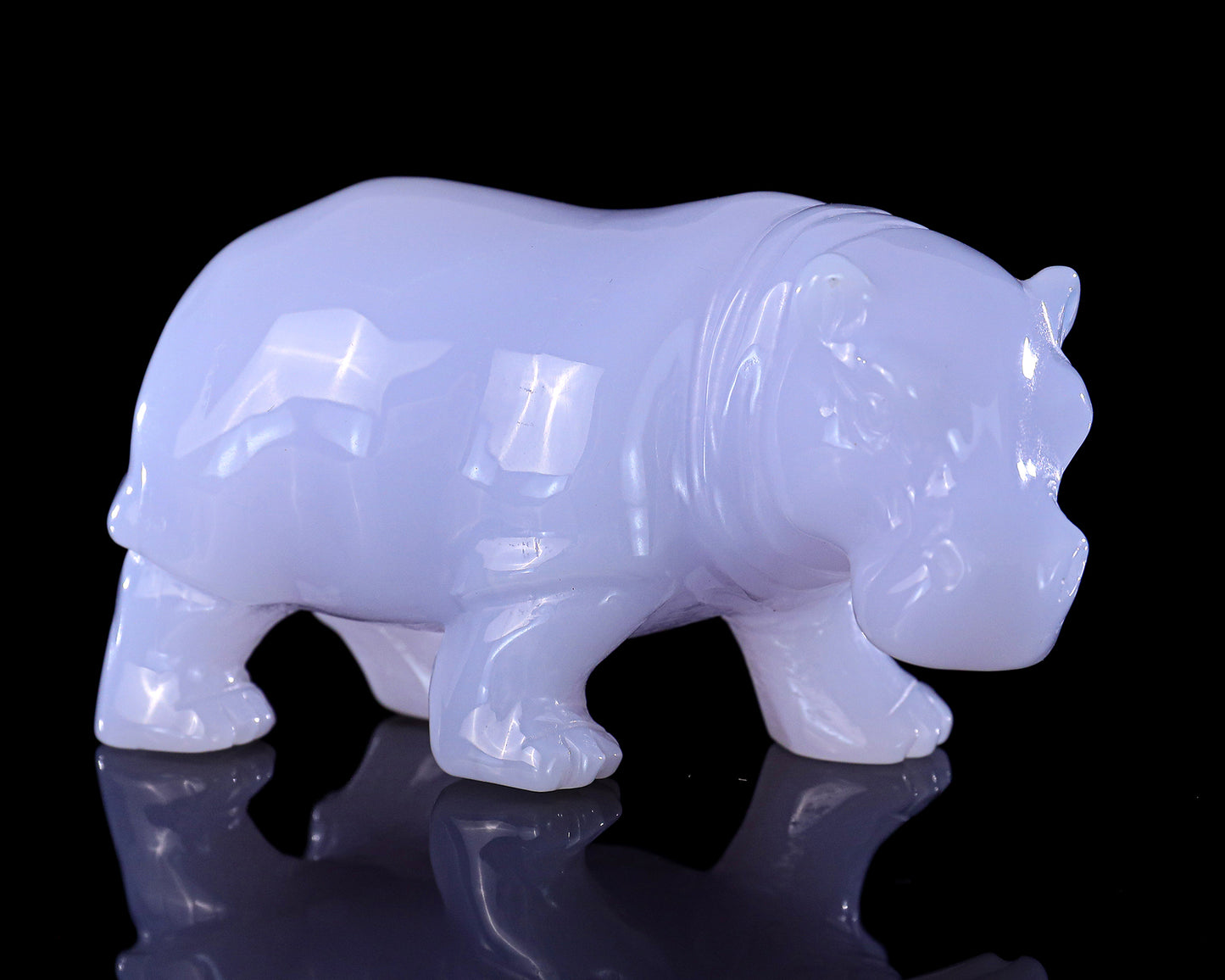 3.9" Blue Chalcedony Hand Carved Crystal Hippo Sculpture