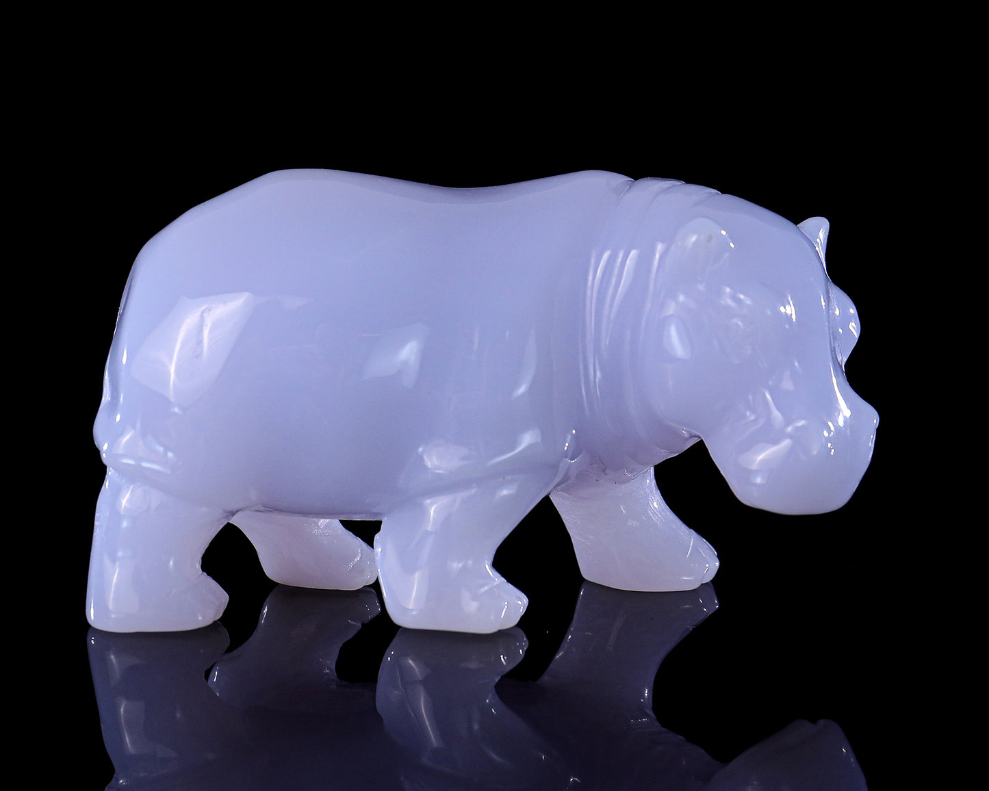 3.9" Blue Chalcedony Hand Carved Crystal Hippo Sculpture