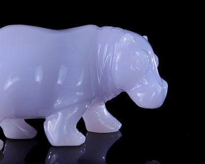 3.9" Blue Chalcedony Hand Carved Crystal Hippo Sculpture