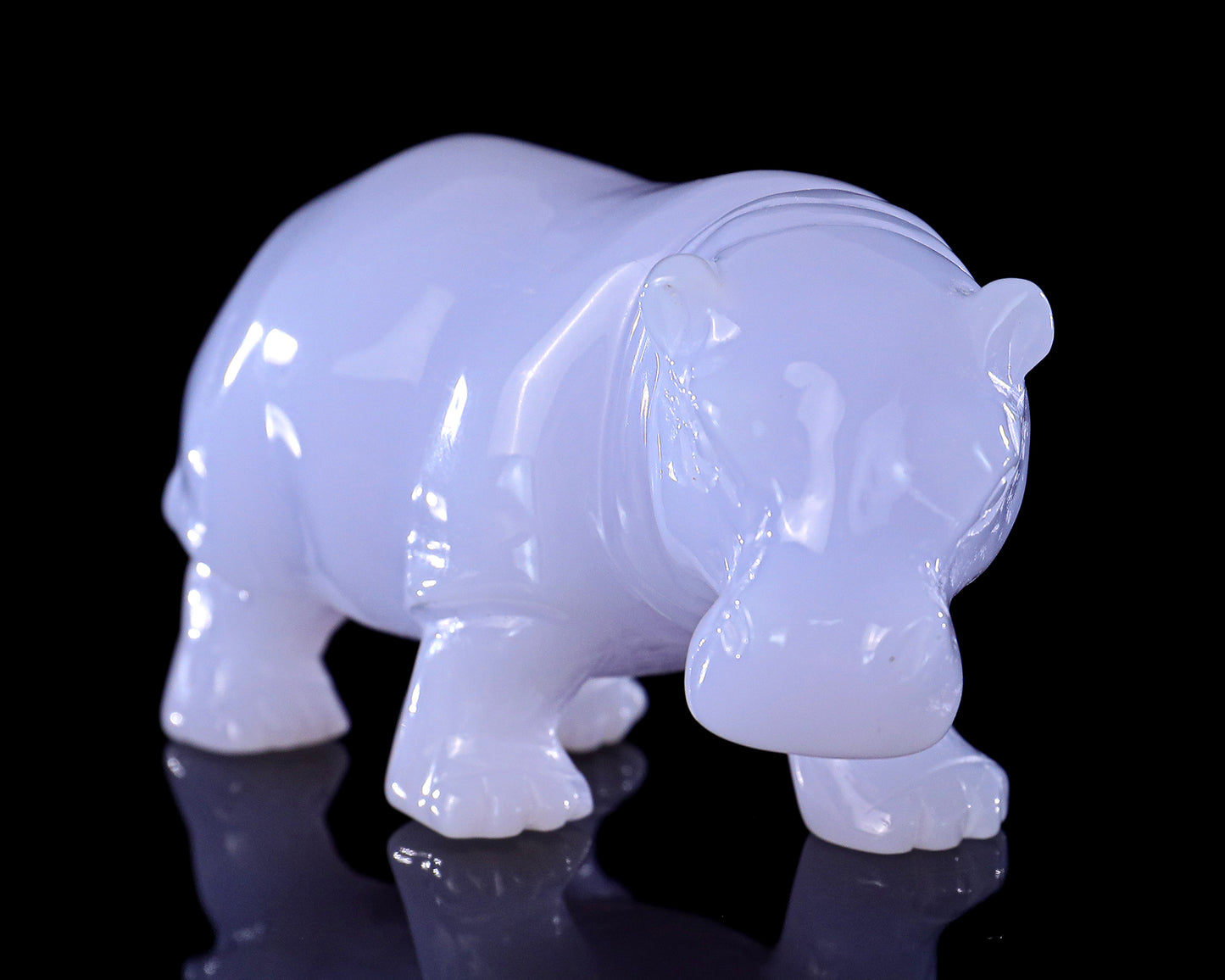 3.9" Blue Chalcedony Hand Carved Crystal Hippo Sculpture