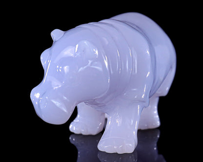 3.9" Blue Chalcedony Hand Carved Crystal Hippo Sculpture