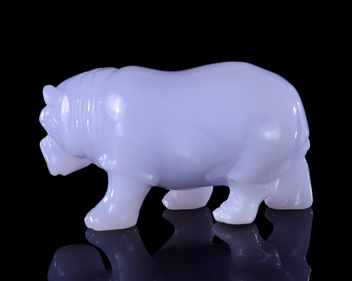 3.9" Blue Chalcedony Hand Carved Crystal Hippo Sculpture