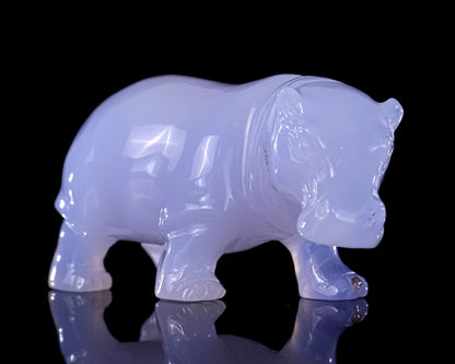 3.9" Blue Chalcedony Hand Carved Crystal Hippo Sculpture