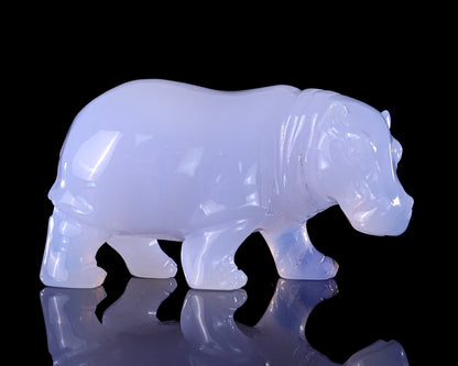 3.9" Blue Chalcedony Hand Carved Crystal Hippo Sculpture