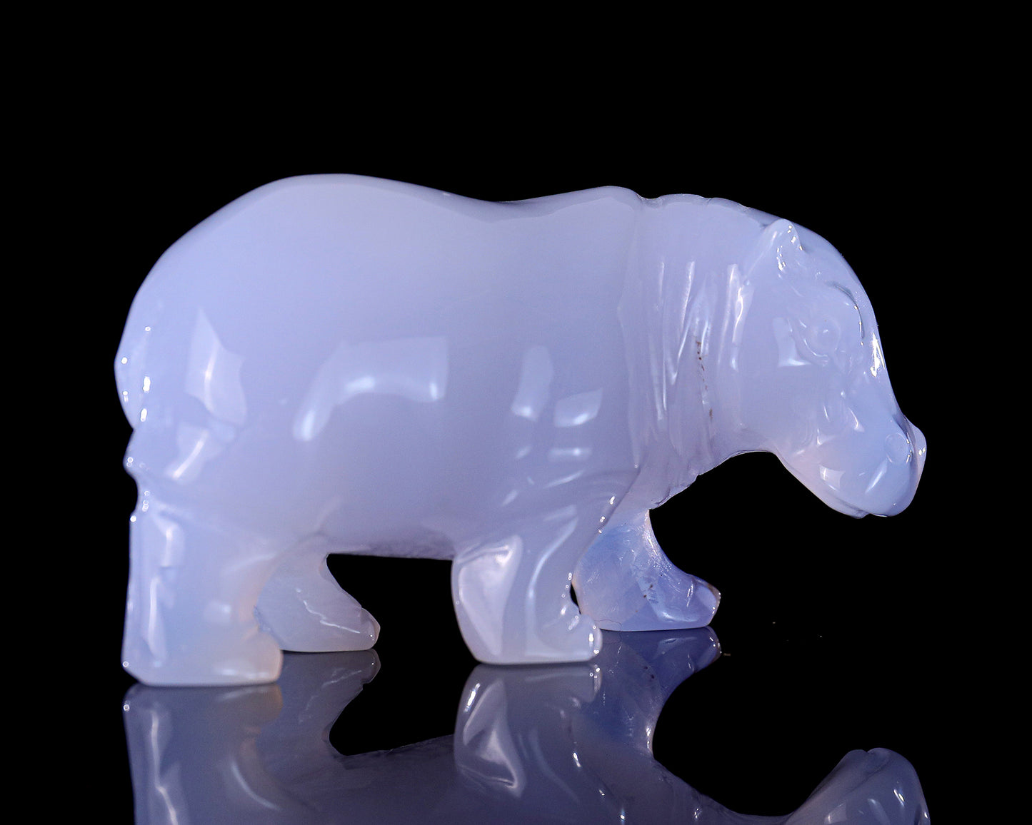 3.9" Blue Chalcedony Hand Carved Crystal Hippo Sculpture