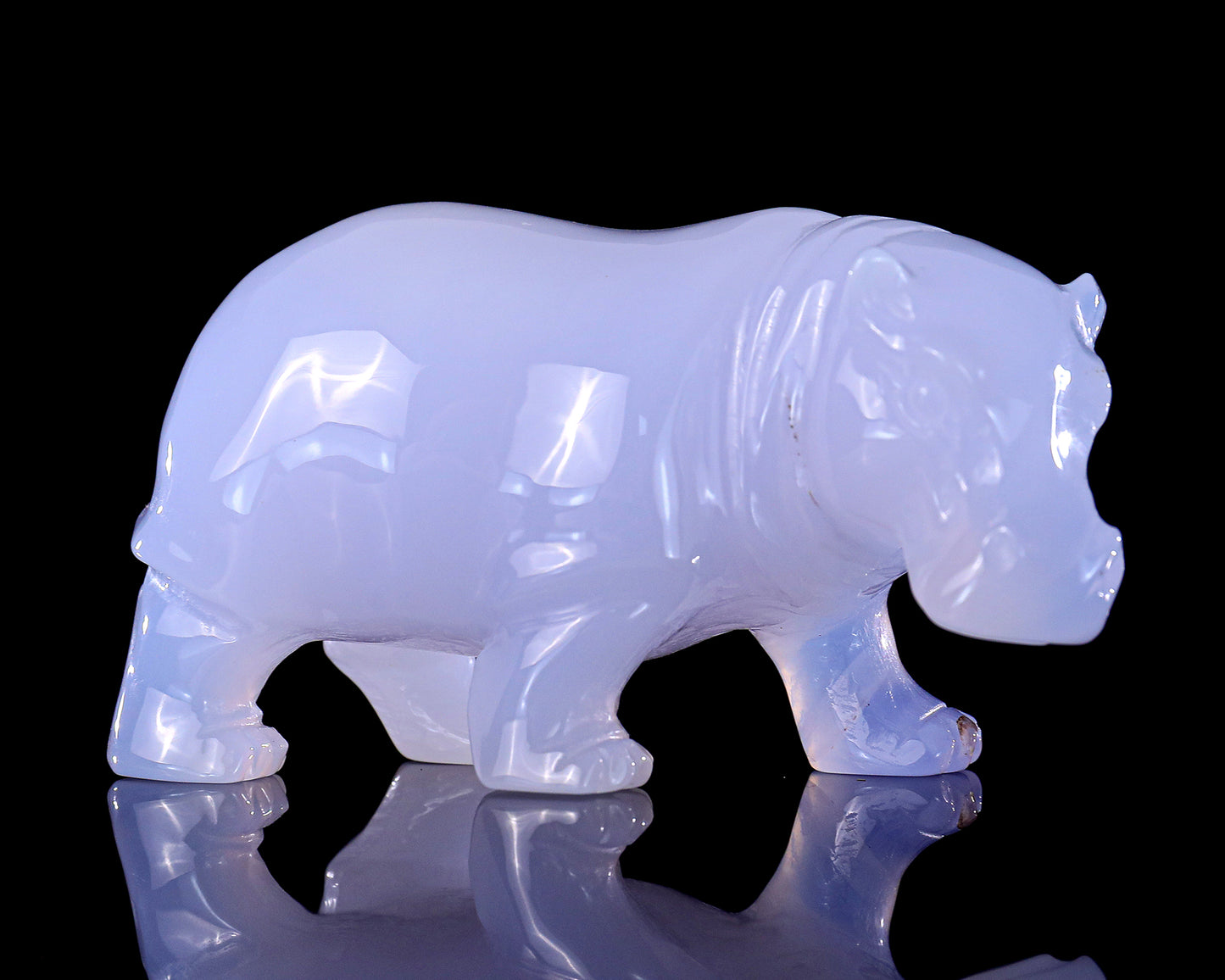 3.9" Blue Chalcedony Hand Carved Crystal Hippo Sculpture