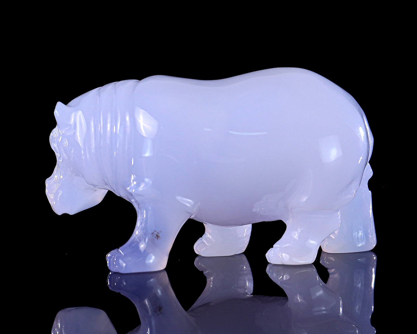 3.9" Blue Chalcedony Hand Carved Crystal Hippo Sculpture