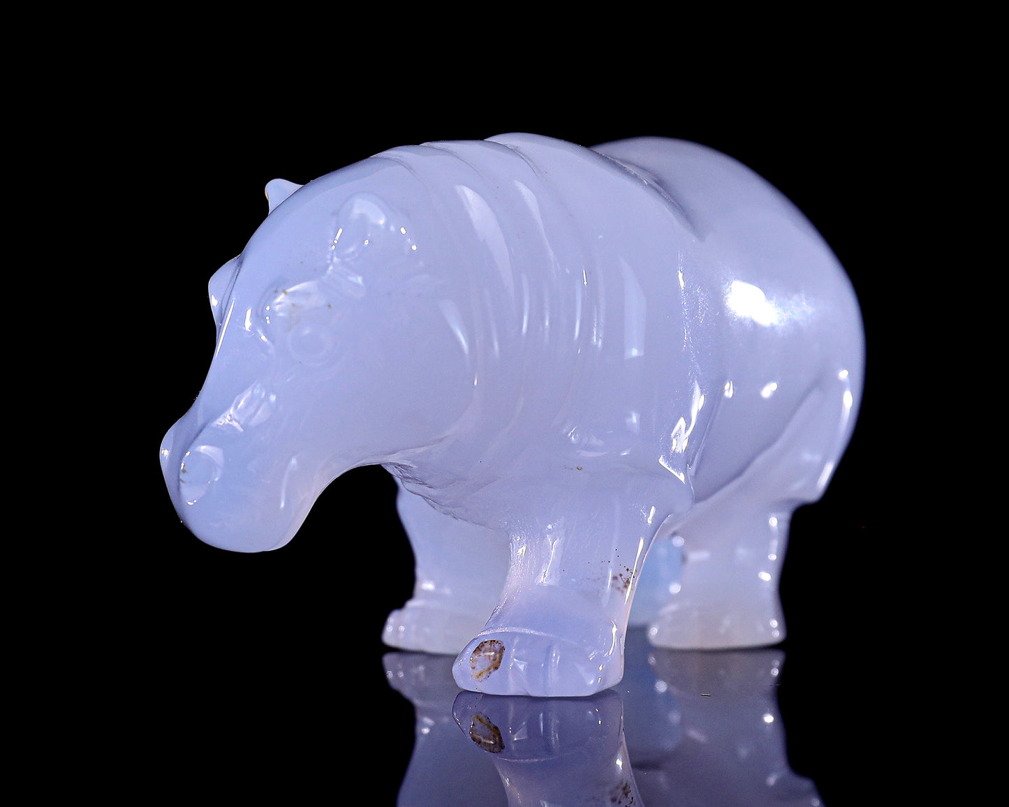 3.9" Blue Chalcedony Hand Carved Crystal Hippo Sculpture