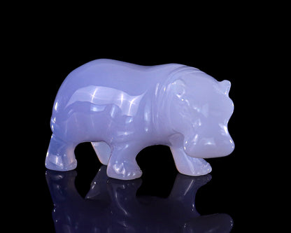 2.2" Blue Chalcedony Hand Carved Crystal Hippo Sculpture