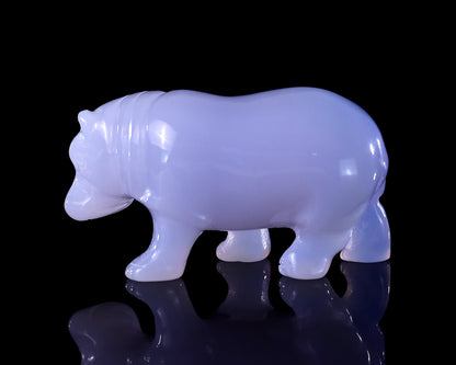 2.2" Blue Chalcedony Hand Carved Crystal Hippo Sculpture