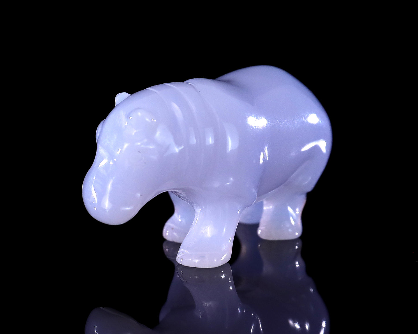 2.2" Blue Chalcedony Hand Carved Crystal Hippo Sculpture