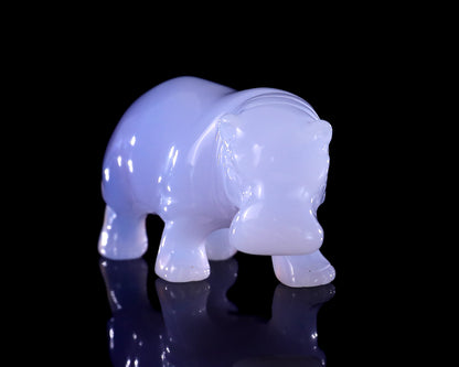 2.2" Blue Chalcedony Hand Carved Crystal Hippo Sculpture