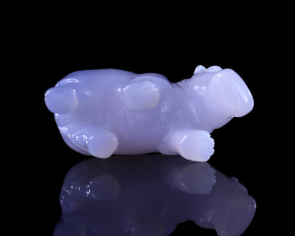 2.2" Blue Chalcedony Hand Carved Crystal Hippo Sculpture