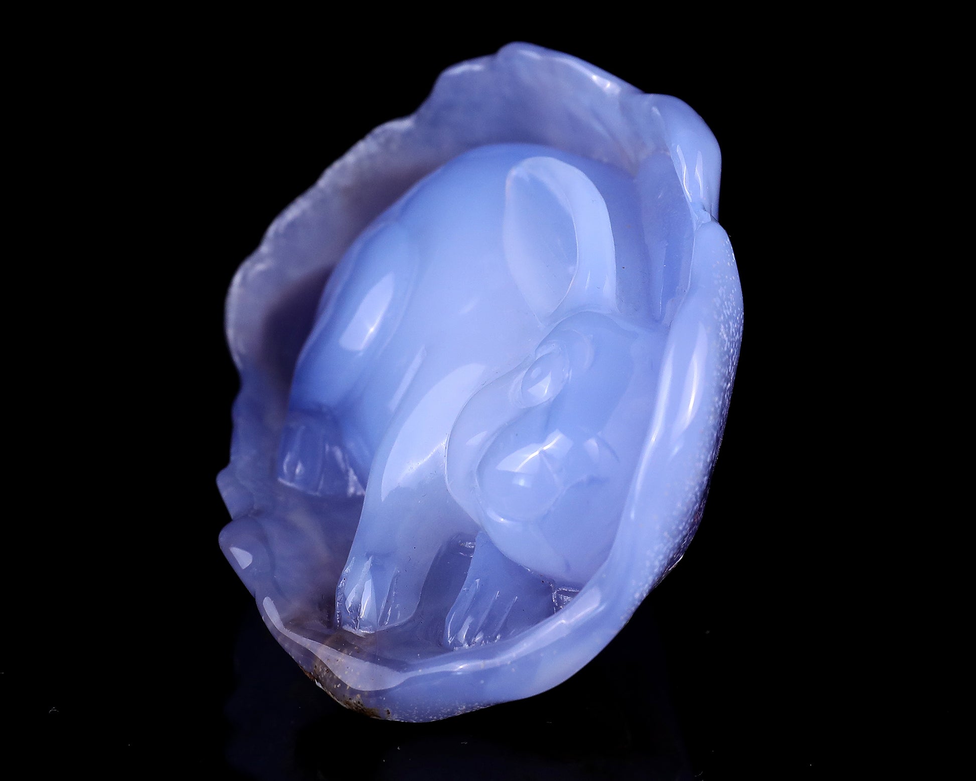 5.0" Blue Chalcedony Hand Carved Crystal Rabbit Sculpture Crystallumi