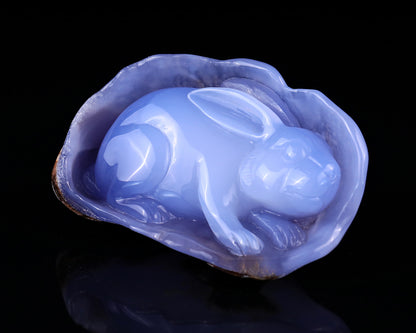 5.0" Blue Chalcedony Hand Carved Crystal Rabbit Sculpture Crystallumi