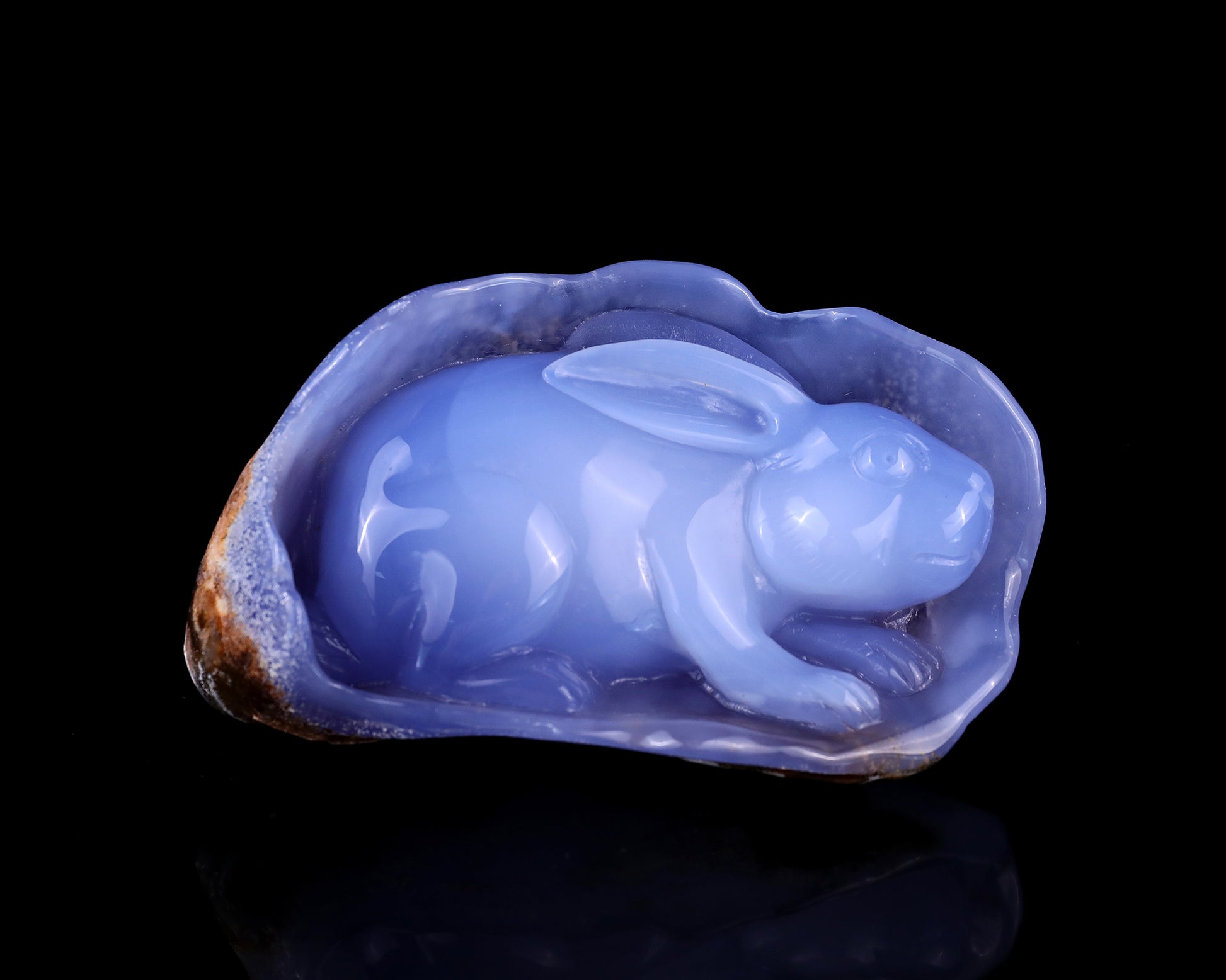 5.0" Blue Chalcedony Hand Carved Crystal Rabbit Sculpture Crystallumi