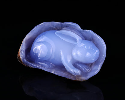 5.0" Blue Chalcedony Hand Carved Crystal Rabbit Sculpture Crystallumi