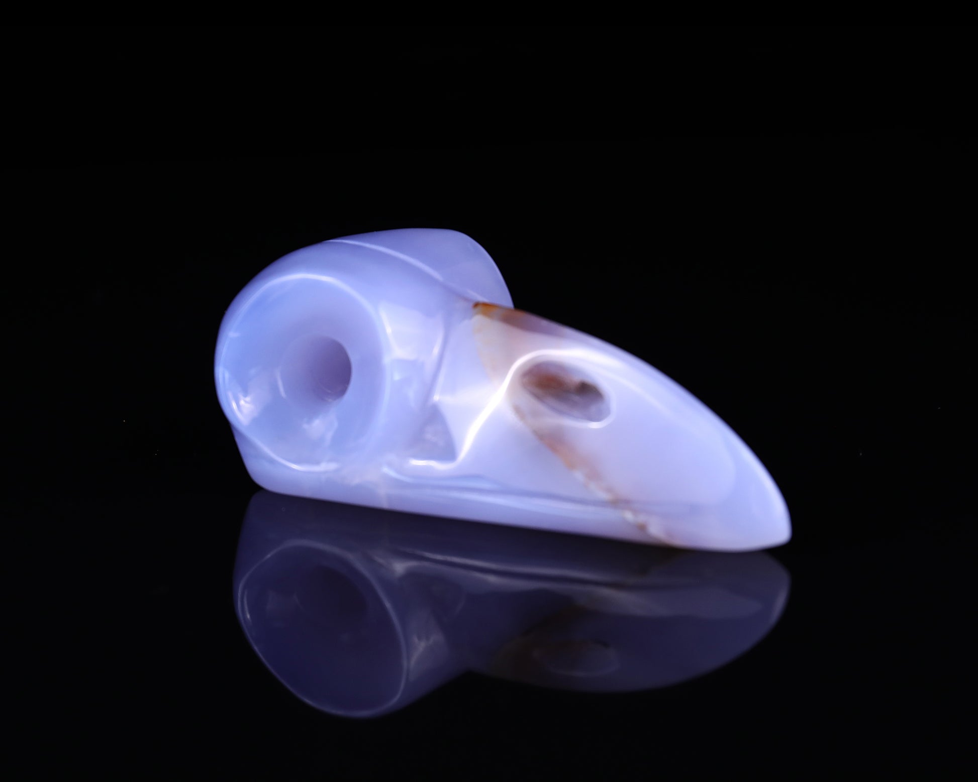 5.0" Blue Chalcedony Hand Carved Crystal Raven Skull Sculpture Crystallumi