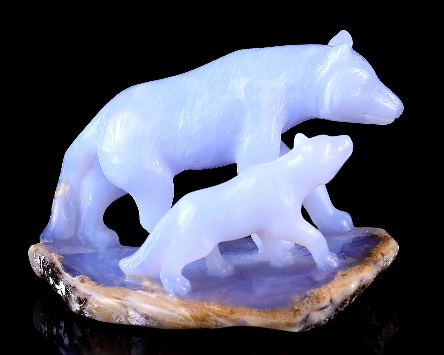 5.0" Blue Chalcedony Hand Carved Crystal Wolves Sculpture Crystallumi