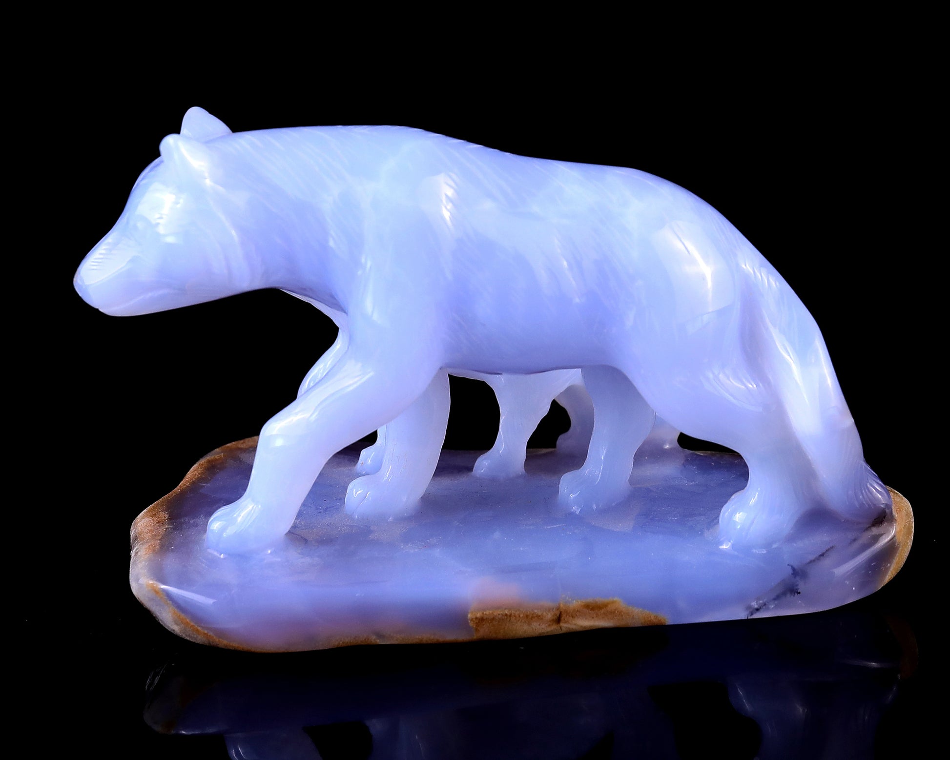 5.0" Blue Chalcedony Hand Carved Crystal Wolves Sculpture Crystallumi