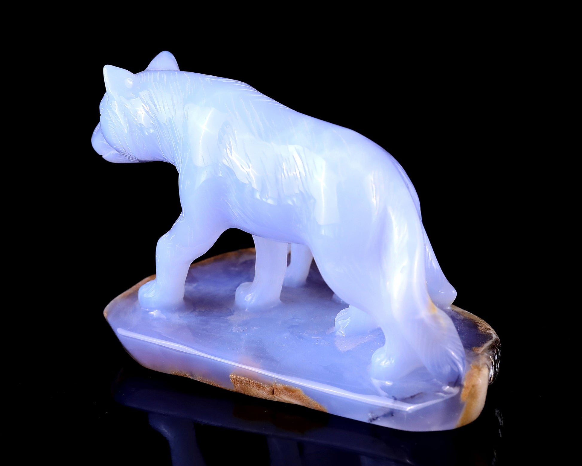 5.0" Blue Chalcedony Hand Carved Crystal Wolves Sculpture Crystallumi