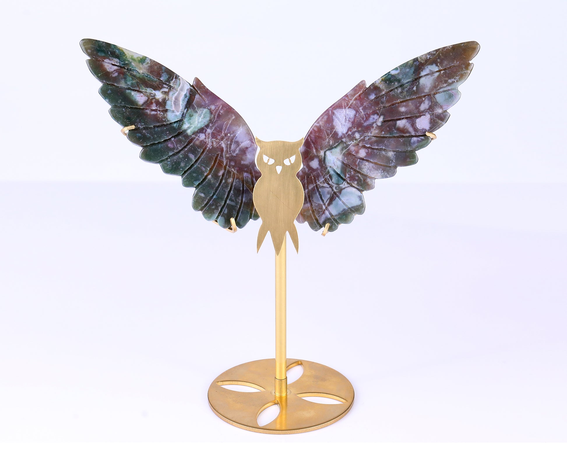 5.0" Indian Agate Hand Carved Crystal Owl Wings Sculpture Crystallumi