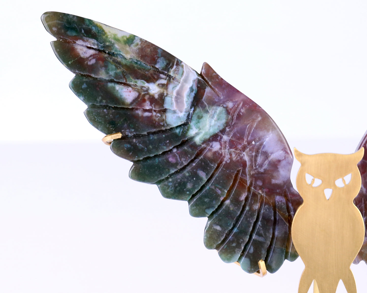 5.0" Indian Agate Hand Carved Crystal Owl Wings Sculpture Crystallumi