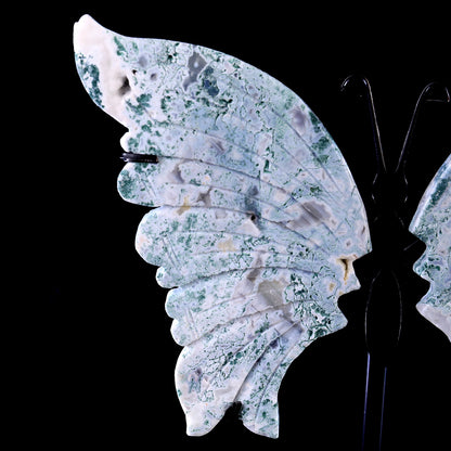 5.0" Moss Agate Hand Carved Crystal Butterfly Wings Sculpture Crystallumi