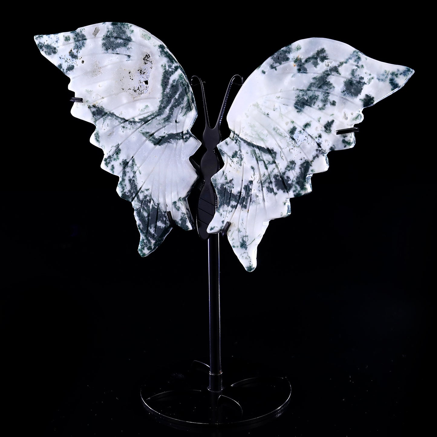 5.0" Moss Agate Hand Carved Crystal Butterfly Wings Sculpture Crystallumi