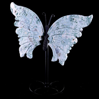 5.0" Moss Agate Hand Carved Crystal Butterfly Wings Sculpture Crystallumi