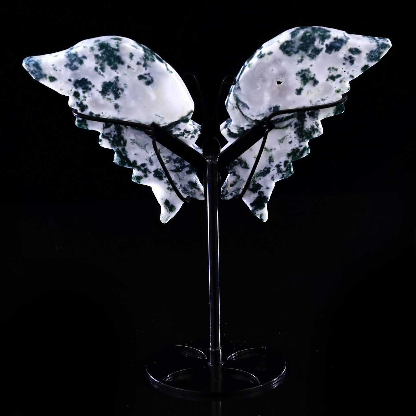 5.0" Moss Agate Hand Carved Crystal Butterfly Wings Sculpture Crystallumi