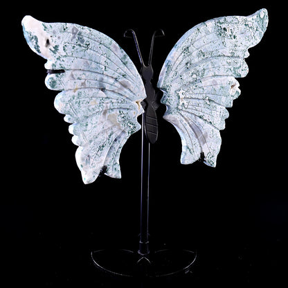 5.0" Moss Agate Hand Carved Crystal Butterfly Wings Sculpture Crystallumi