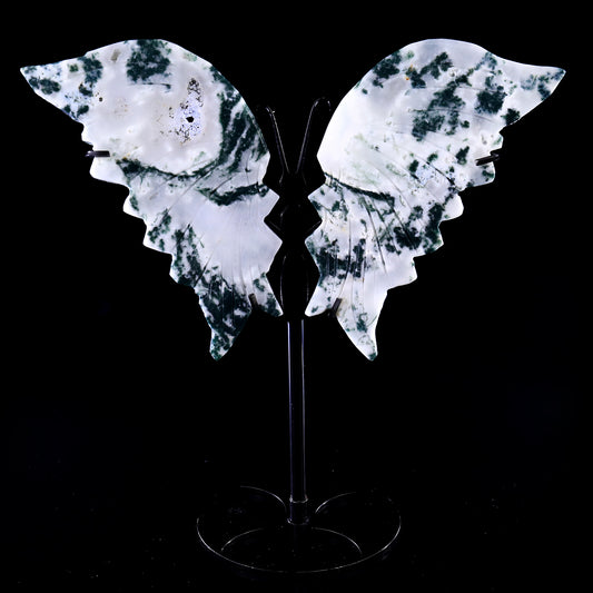 5.0" Moss Agate Hand Carved Crystal Butterfly Wings Sculpture Crystallumi