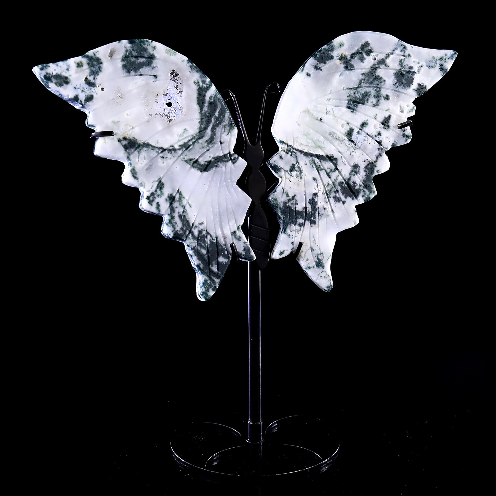 5.0" Moss Agate Hand Carved Crystal Butterfly Wings Sculpture Crystallumi