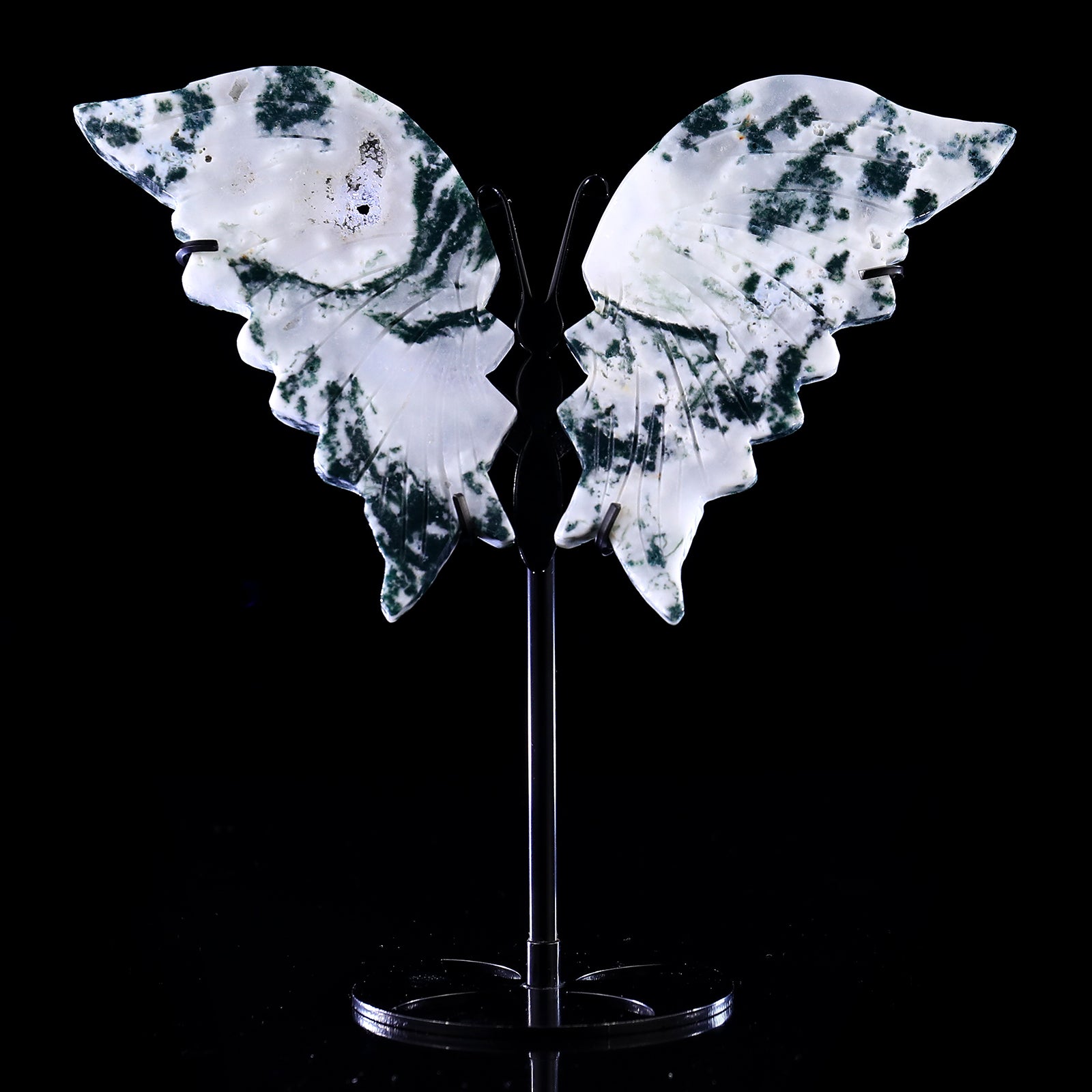 5.0" Moss Agate Hand Carved Crystal Butterfly Wings Sculpture Crystallumi