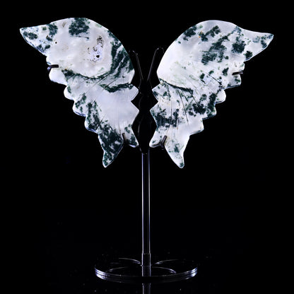 5.0" Moss Agate Hand Carved Crystal Butterfly Wings Sculpture Crystallumi