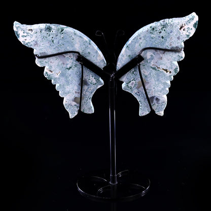 5.0" Moss Agate Hand Carved Crystal Butterfly Wings Sculpture Crystallumi