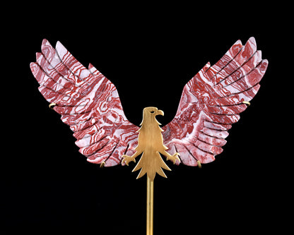 5.0" Rainbow Stone Hand Carved Crystal Eagle Wings Sculpture Crystallumi